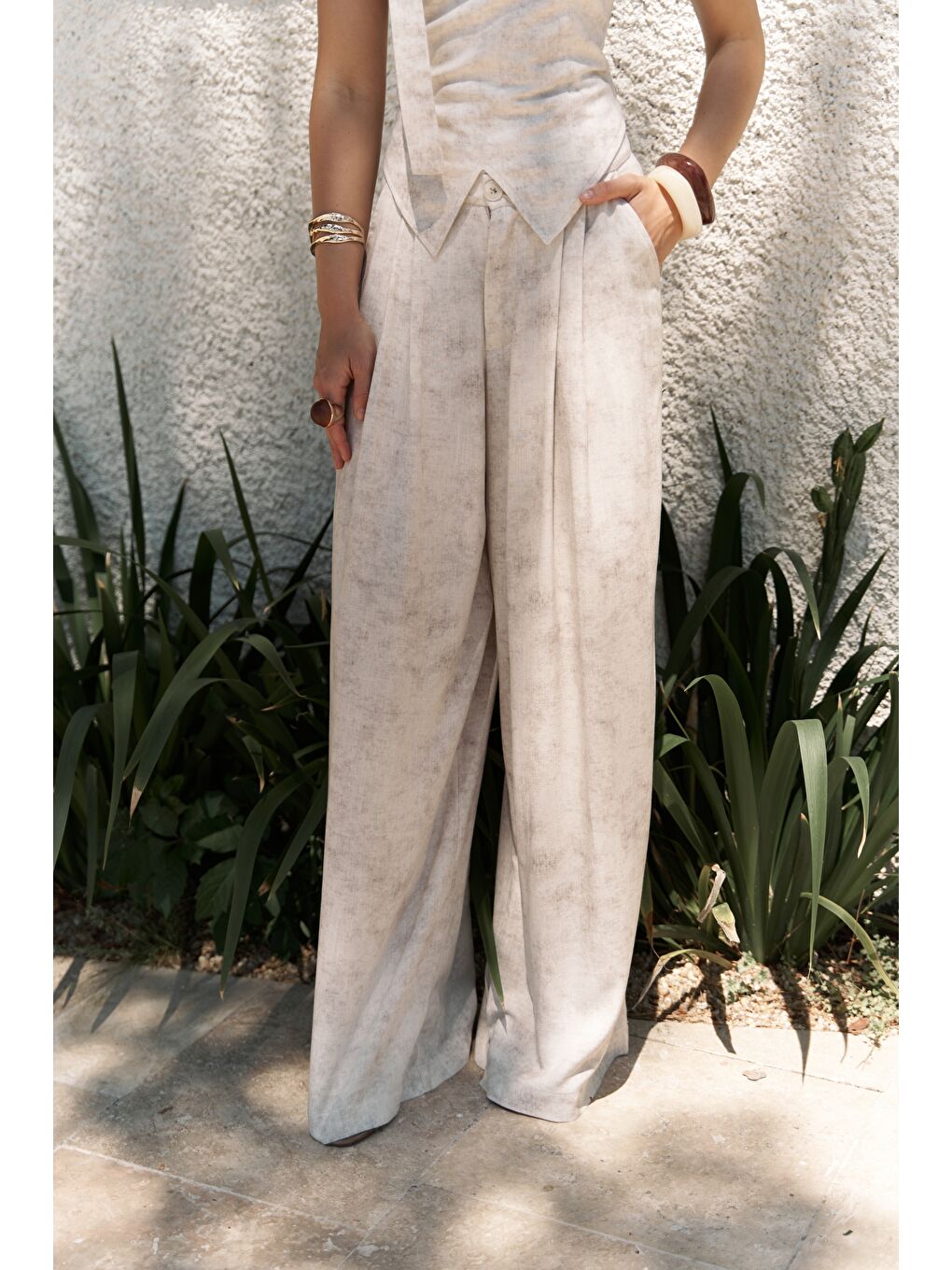 Bhioctoria Bej Straplez Crop Pantolon Takım-6