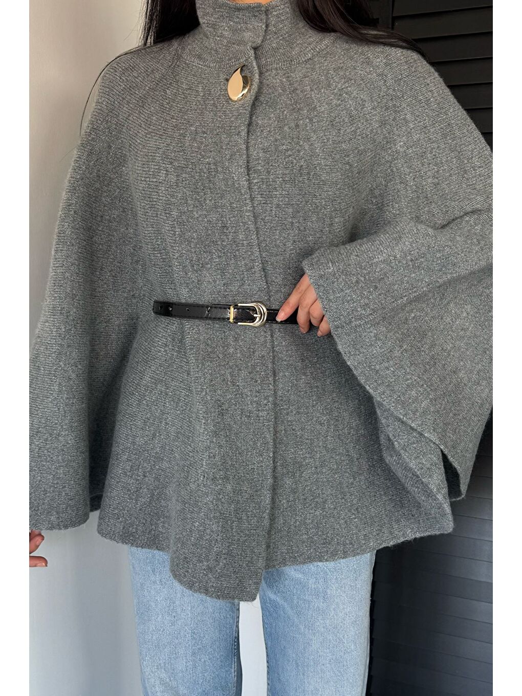 Gri Kemerli Triko Panço