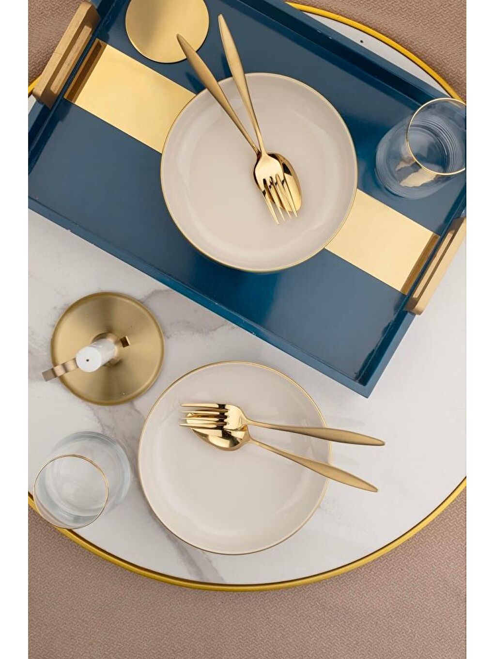 Ekru Moderna 2 li 20 Cm Kase Altın File-2