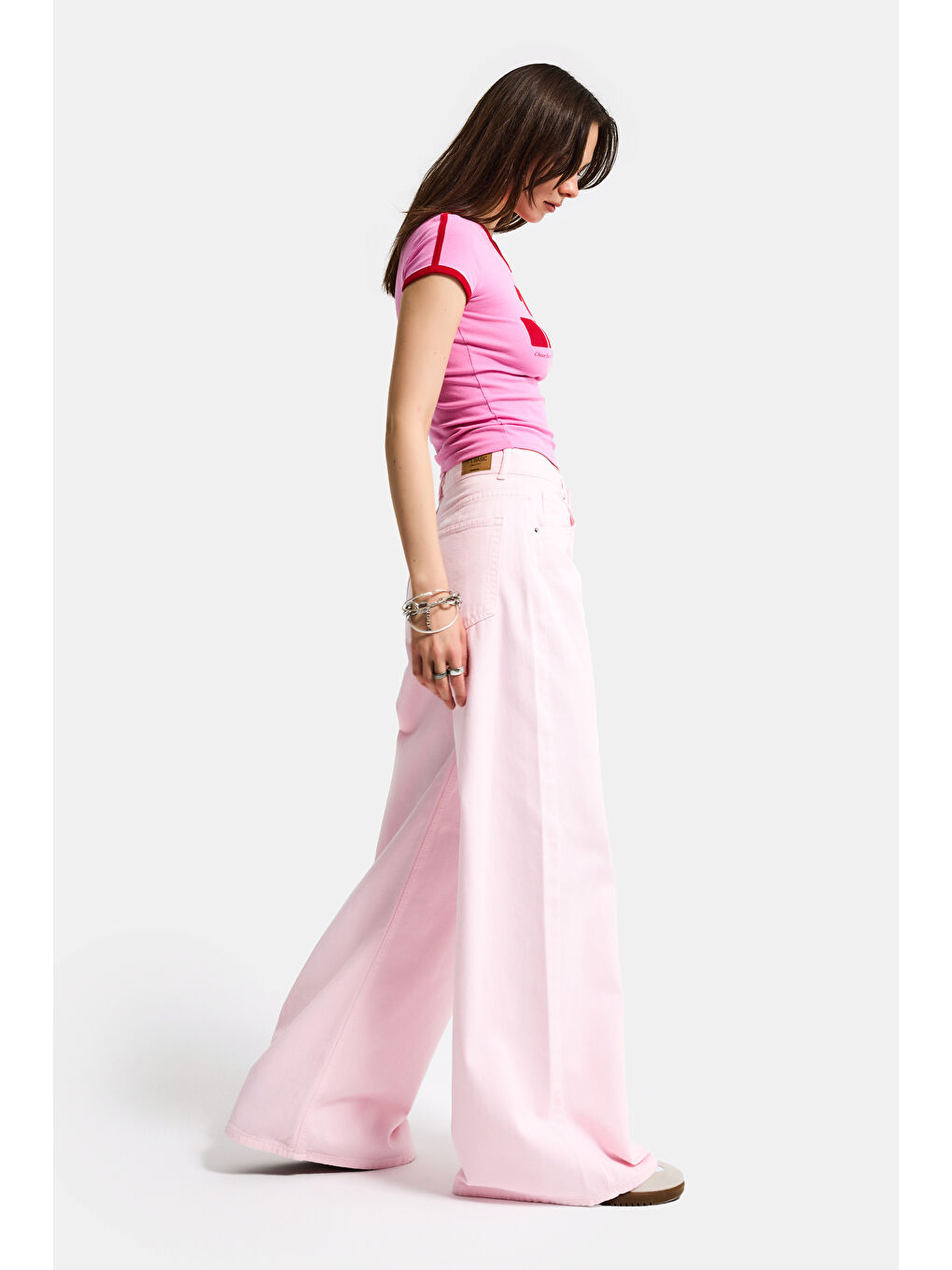 Kadın Açık Pembe Hera 6s6-98 Palazzo Fit Bol Kesim Denim Jean-4