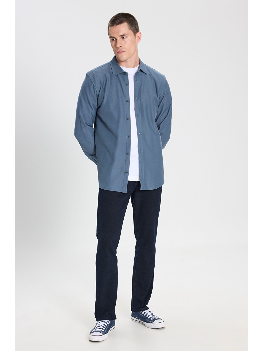 Regular Fit Normal Kesim %100 Pamuk İndigo Gömlek-2
