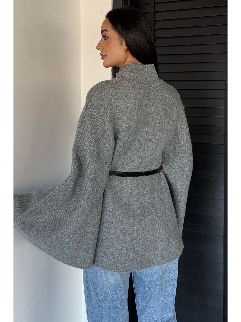 Gri Kemerli Triko Panço-2