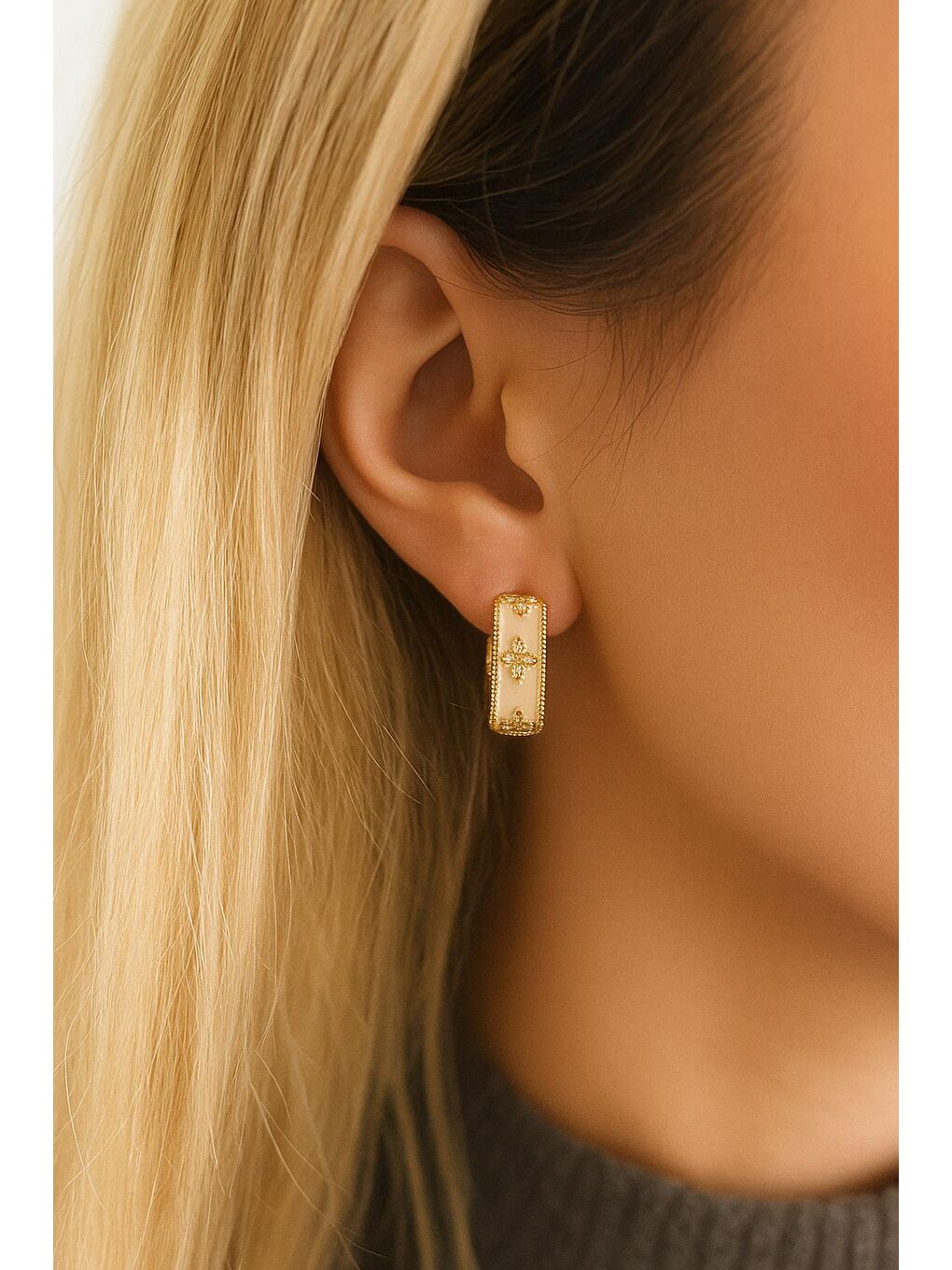 Sarı Altın Kaplama Vintage Halka Küpe