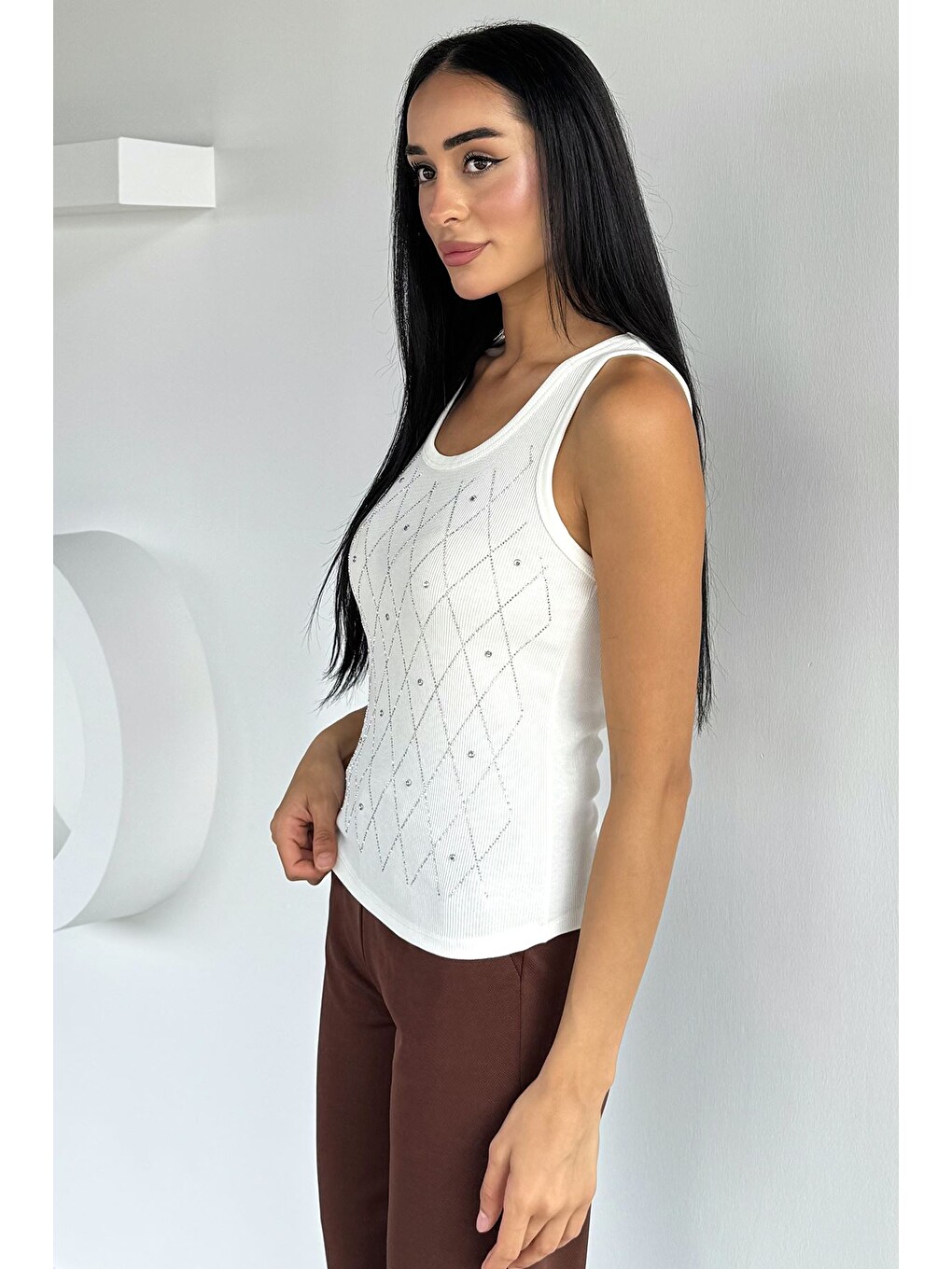 Ekru Ön Taşlı Kaşkorse Bluz-1