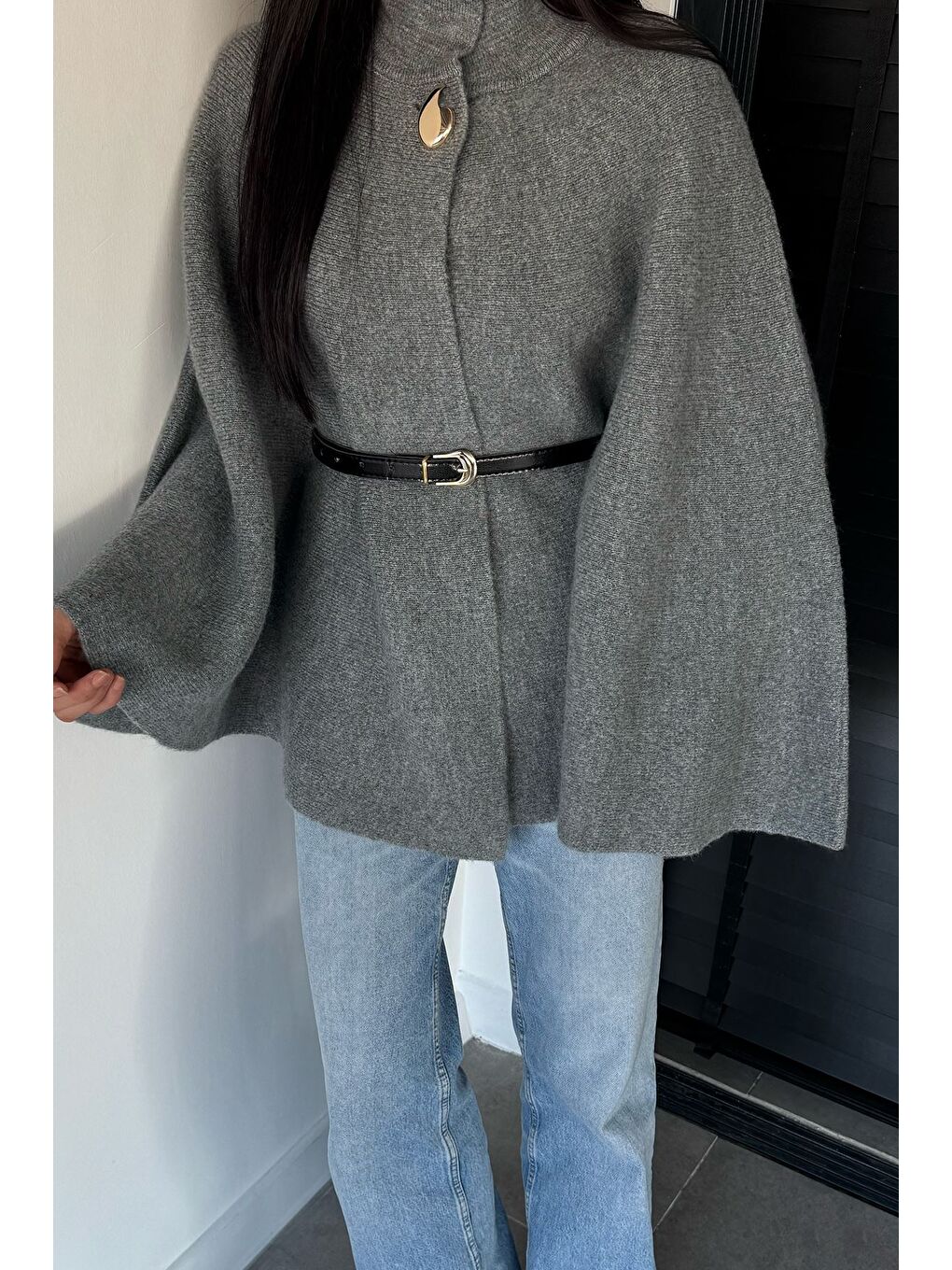 Gri Kemerli Triko Panço-3