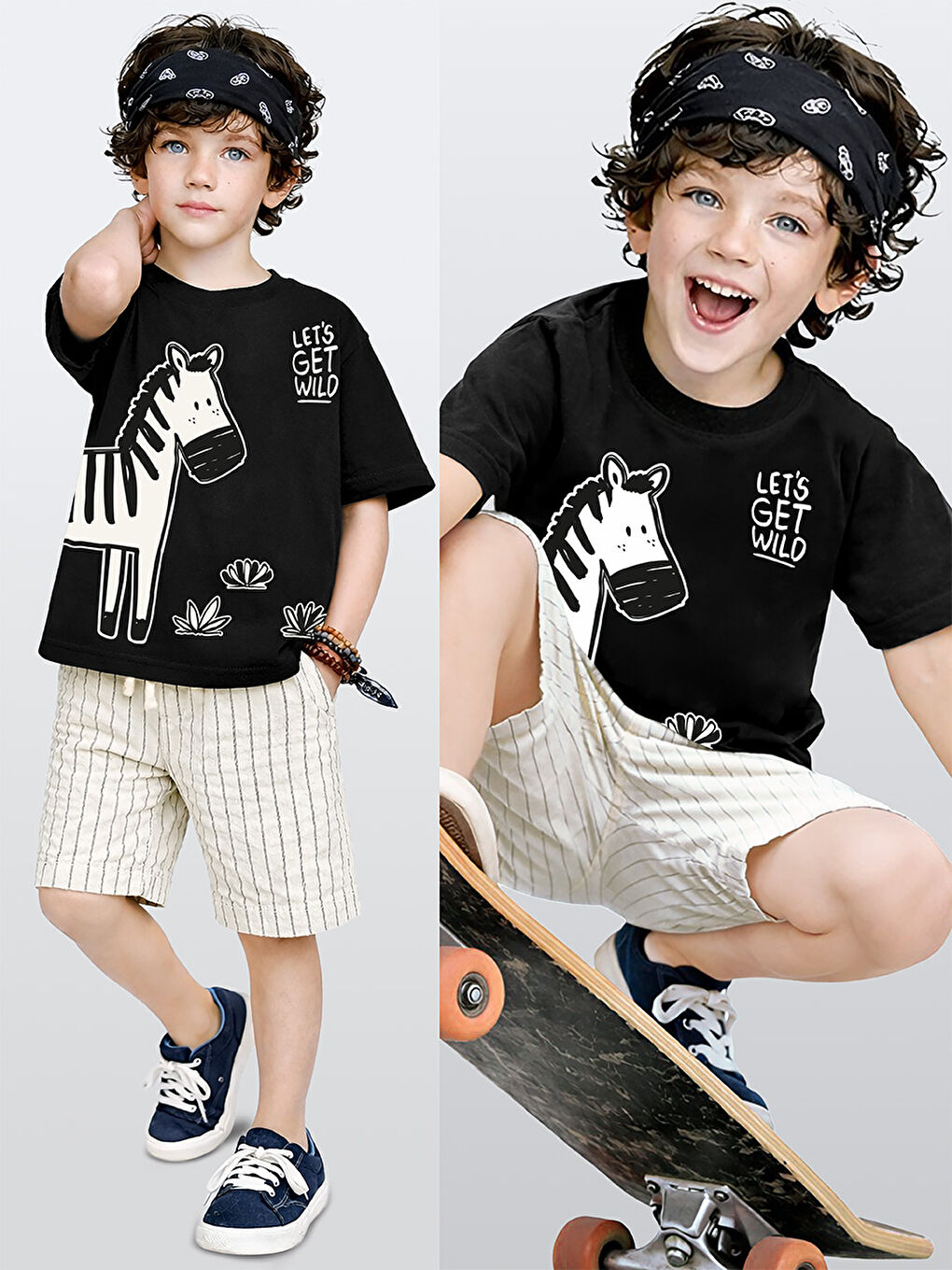 Siyah Zebra Erkek Çocuk T-shirt Şort Takım