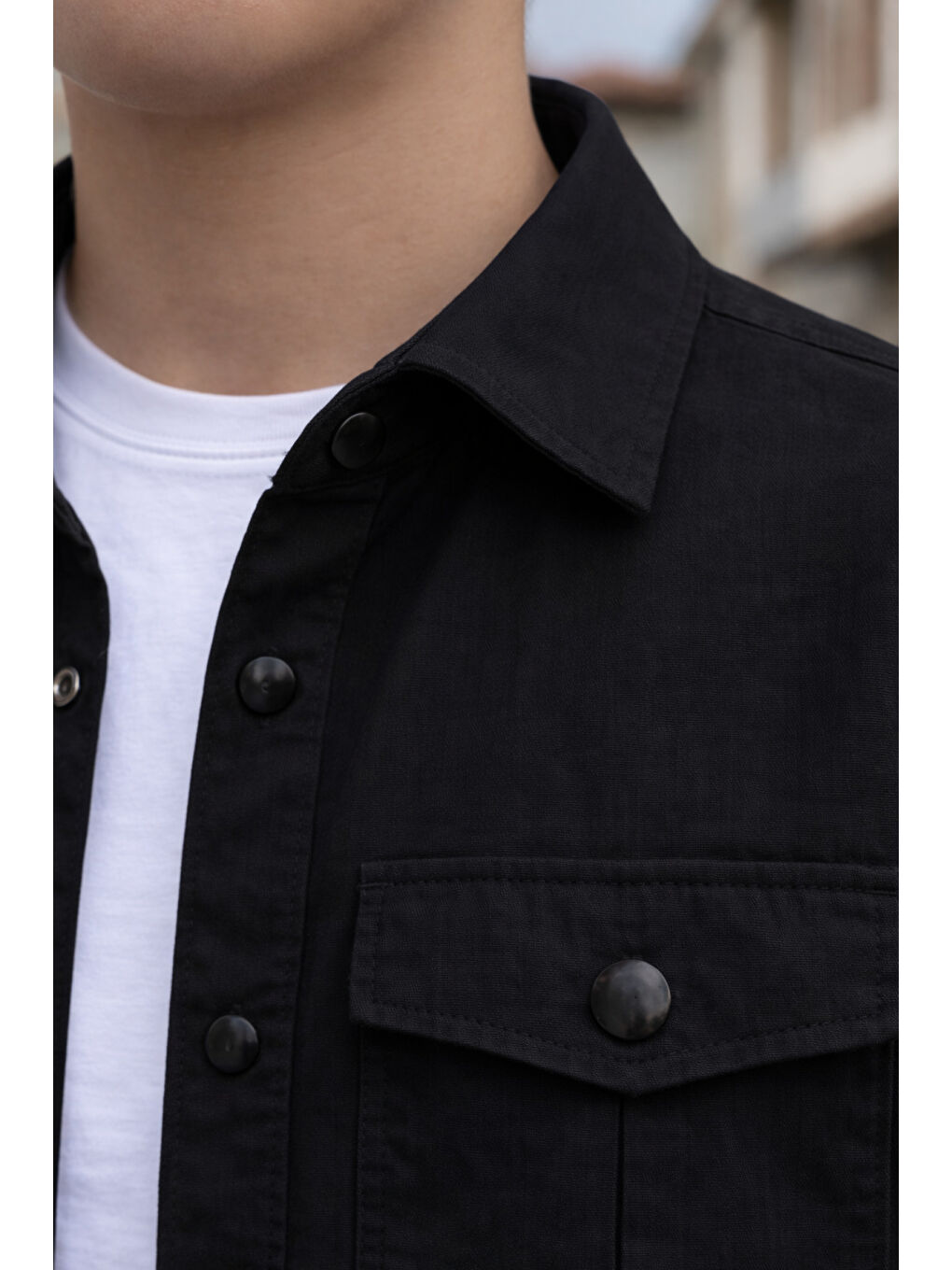 Siyah Erkek Çocuk Çıtçıtlı Gömlek Tişört Üst Takım-3