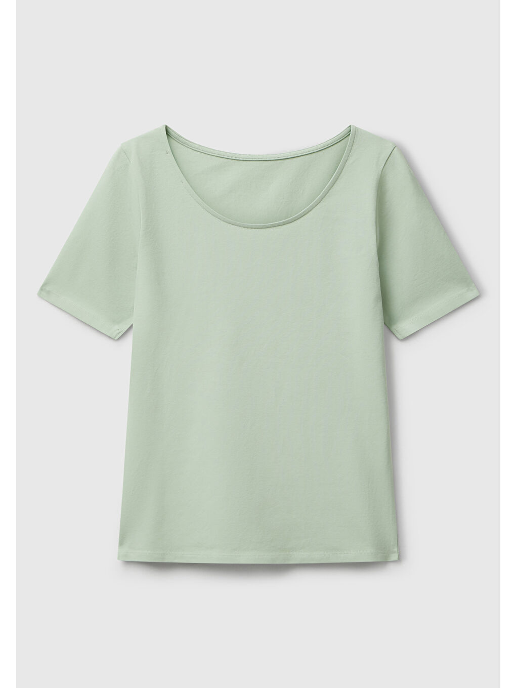 Kadın Mint Yeşili Pamuk Karışımlı Örme Slim Fit Geniş Yaka T-Shirt-3