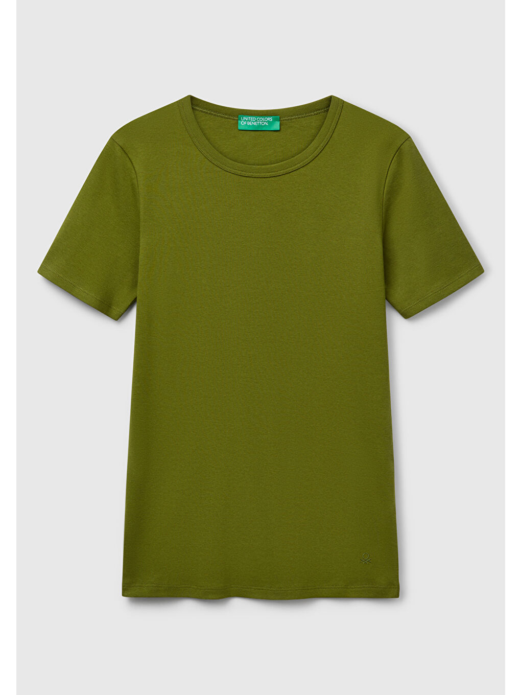 Kadın Haki Yeşili %100 Pamuk Basic Kısa Kollu Bisiklet Yaka T-Shirt-1