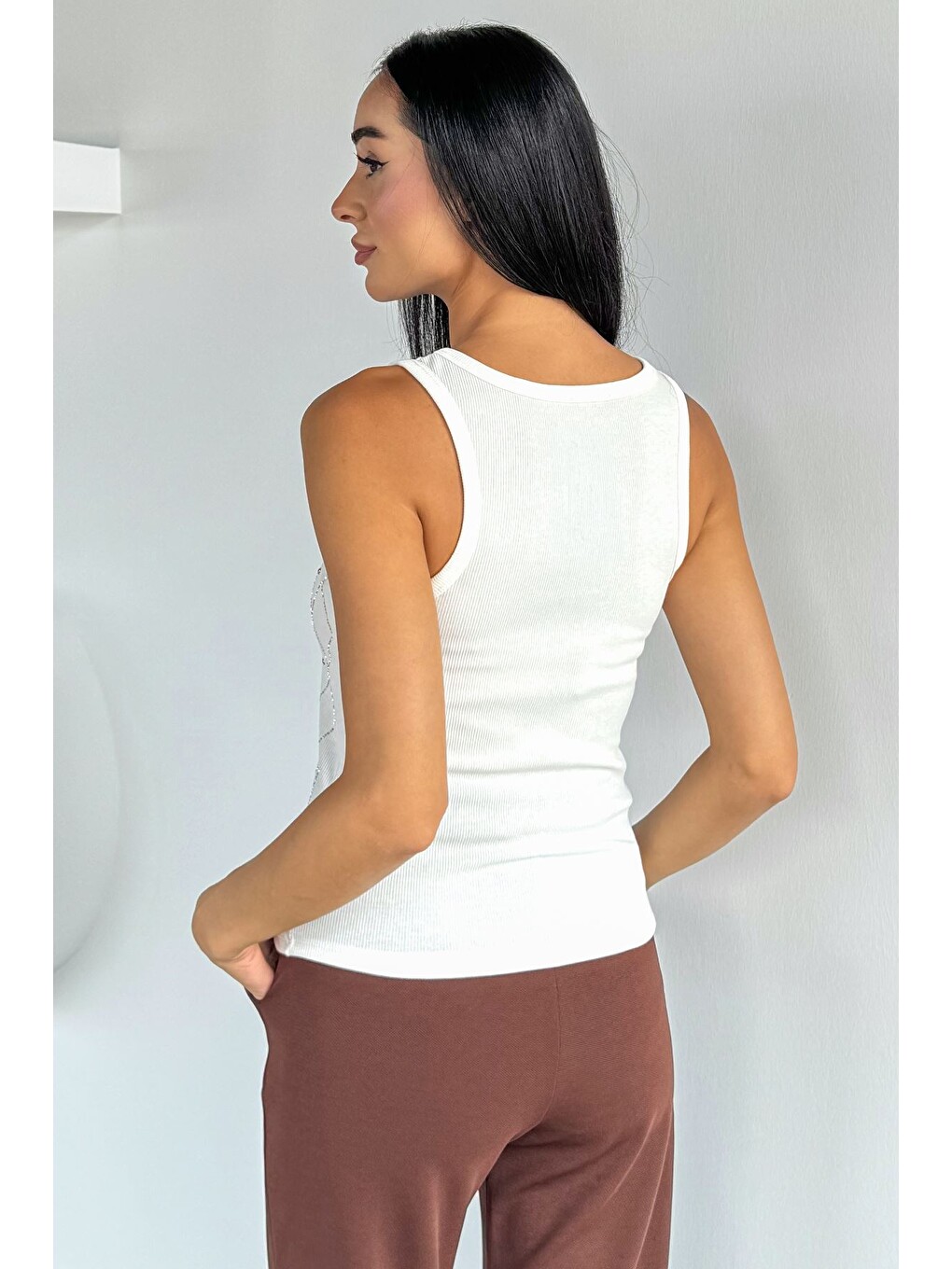 Ekru Ön Taşlı Kaşkorse Bluz-3