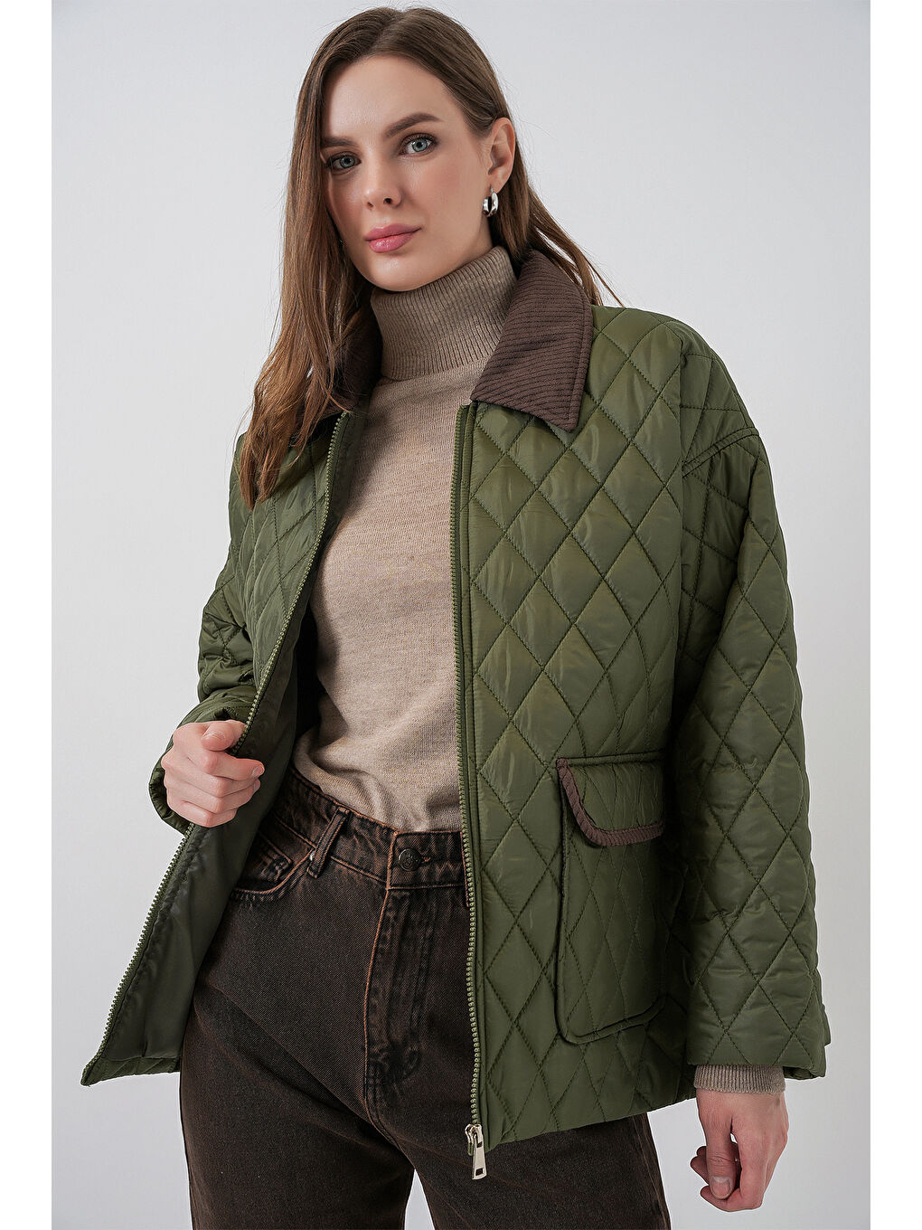 Kadın Kapitone Overisze Mont 5229 - Haki