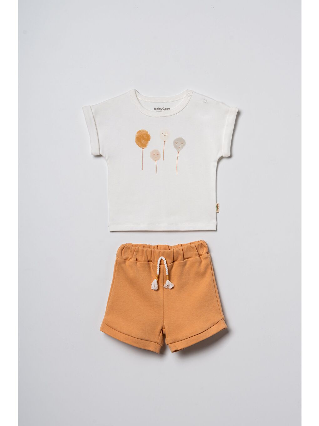Karışık Unisex Bebek Pamuklu Ekru Hardal Tişört Şort Takım - Çiçek Baskılı-1
