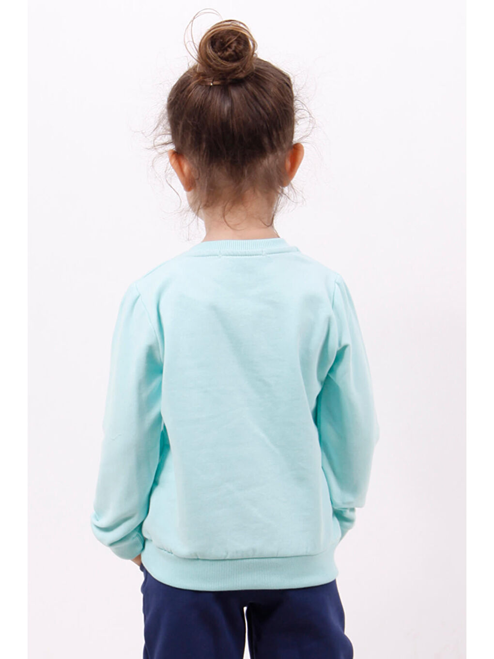 Turkuaz Kız Çocuk Göğsü Kalp Nakışlı Sweatshirt-1
