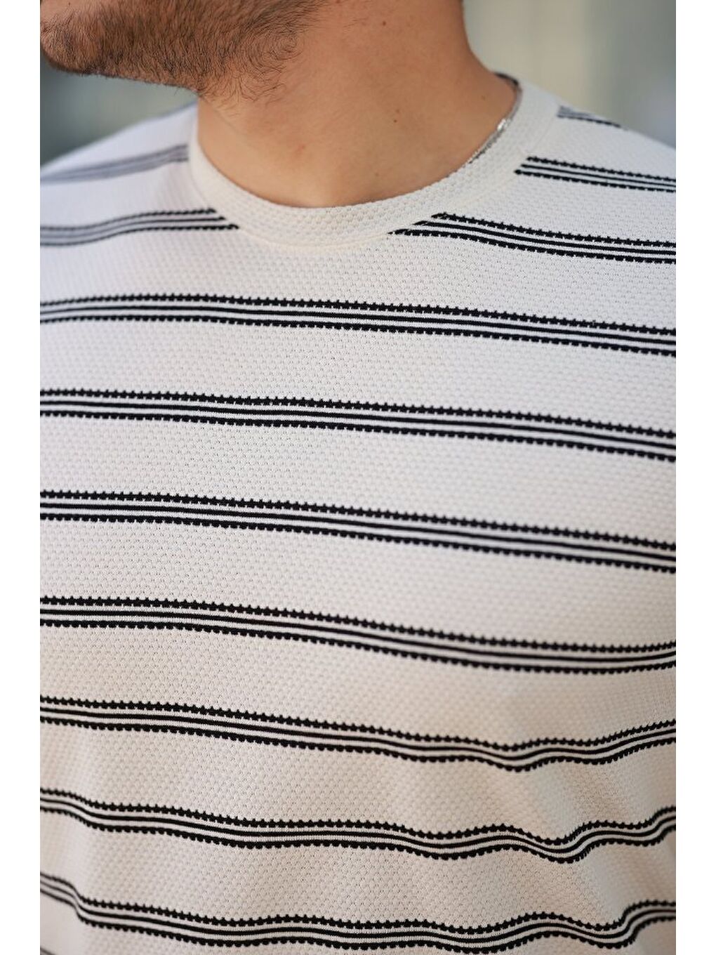 Siyah Erkek çizgili Kısa Kollu T-shirt-2