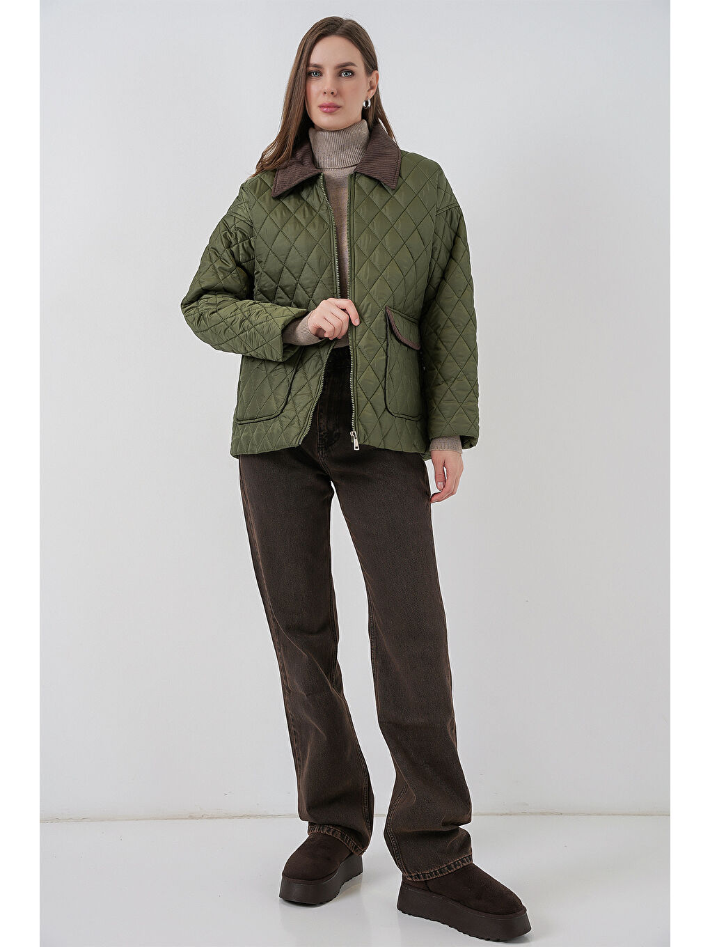 Kadın Kapitone Overisze Mont 5229 - Haki-1