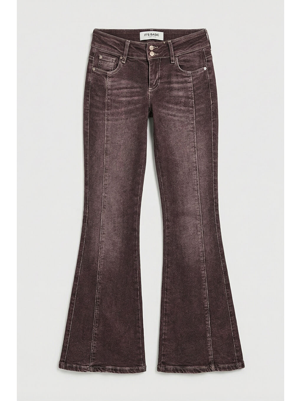 Kahverengi Kadın Jean Kahve 4s6-16 SWL Mid Rise Flare Fit Kemer Detaylı Esnek Kumaş Denim Jean