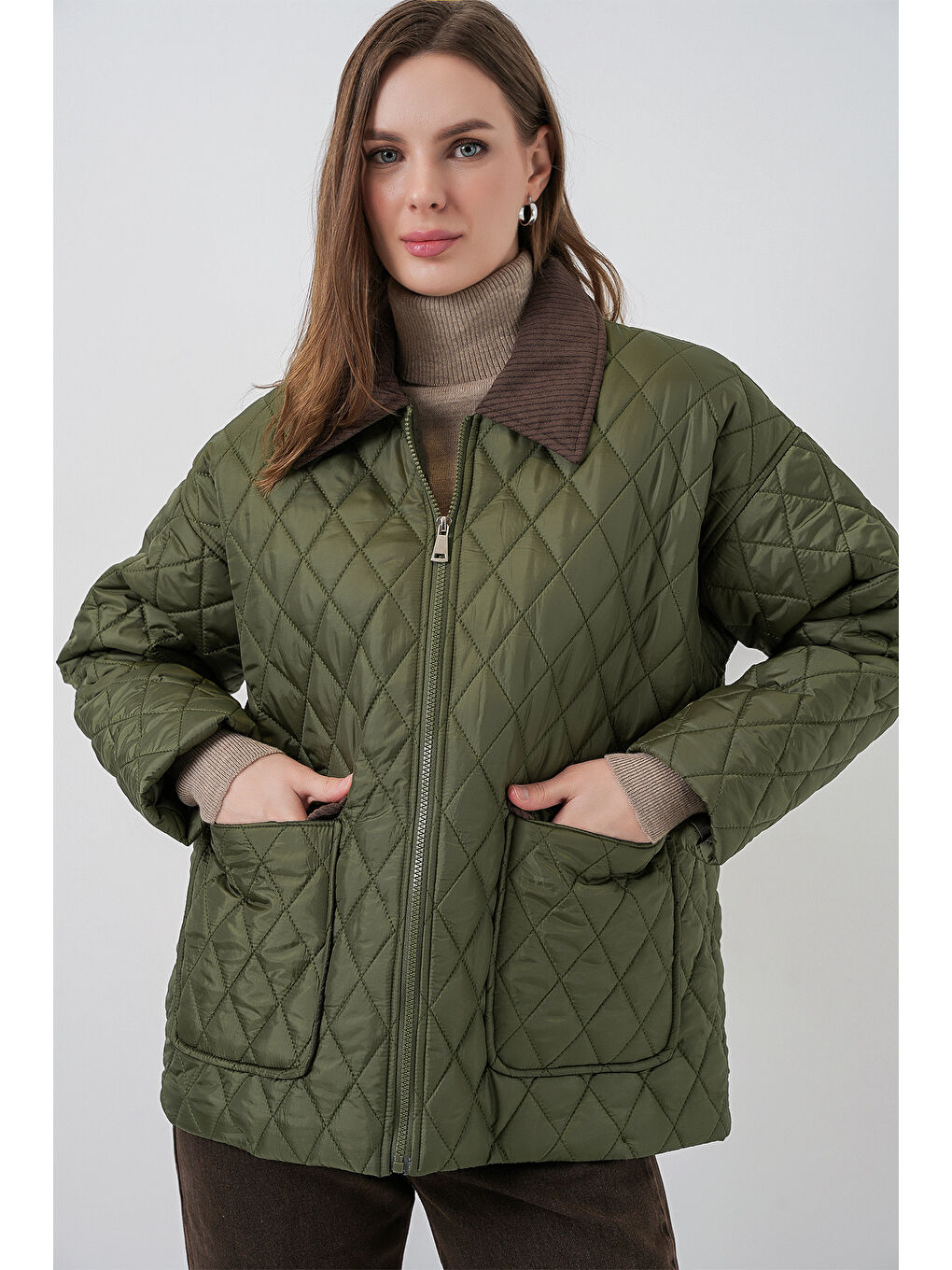 Kadın Kapitone Overisze Mont 5229 - Haki-2