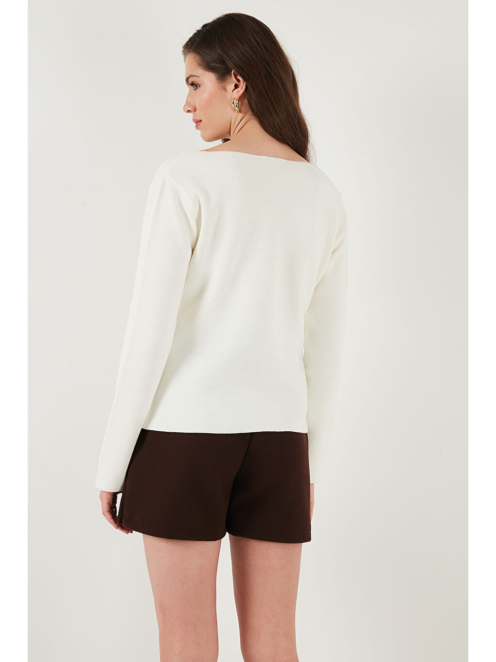 Ekru Premium Regular Fit V Yaka Düğmeli Triko Hırka 680HI00121-6