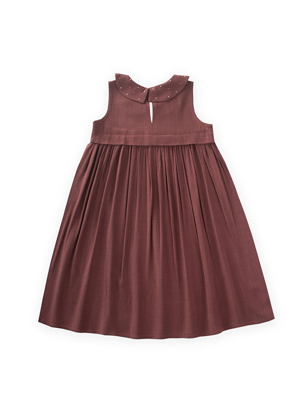 Mürdüm Kız Çocuk Nakışlı Keten Elbise-1