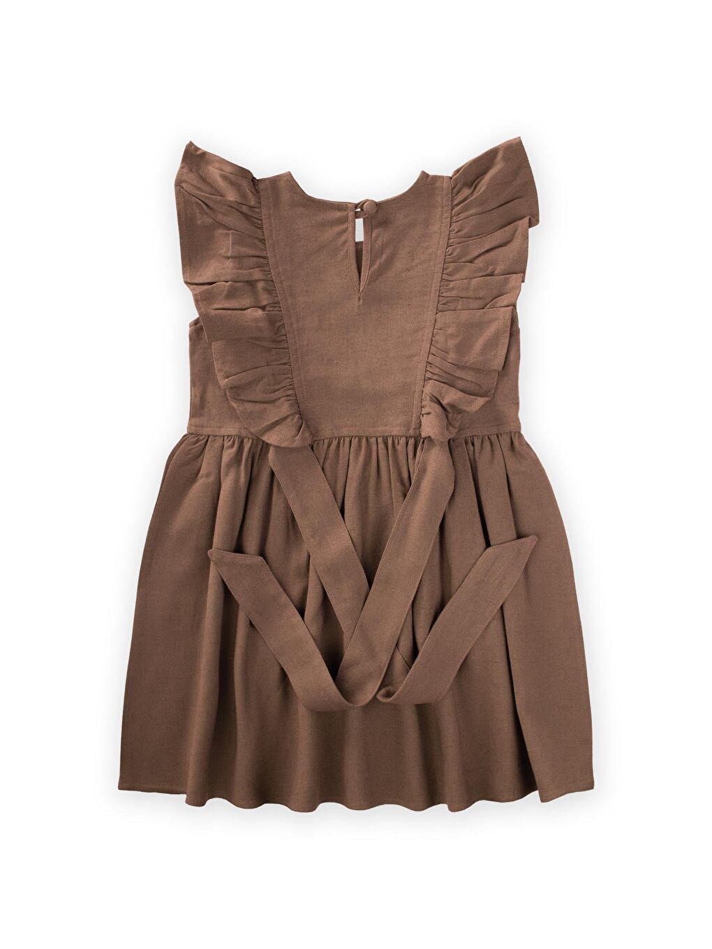 Kahverengi Kız Çocuk Keten Elbise-1