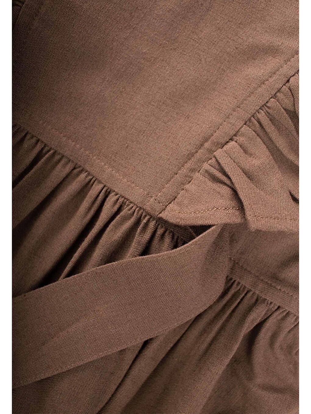 Kahverengi Kız Çocuk Keten Elbise-2