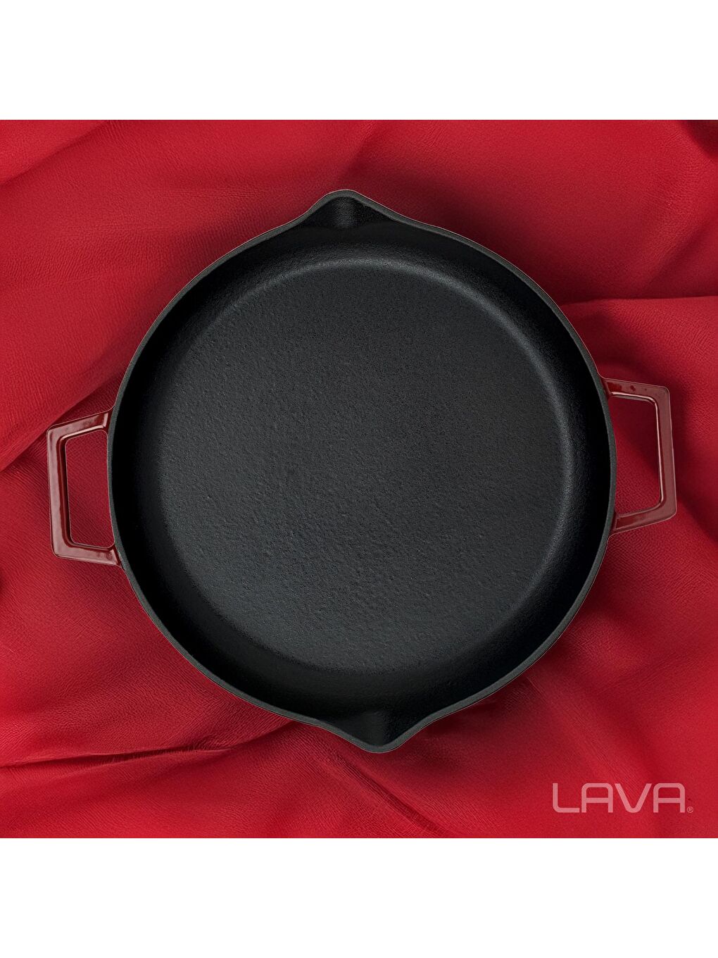 Bordo Yuvarlak Kızartma Tavası Döküm Demir Yekpare Çift Kulplu Çap(Ø)30cm.-6