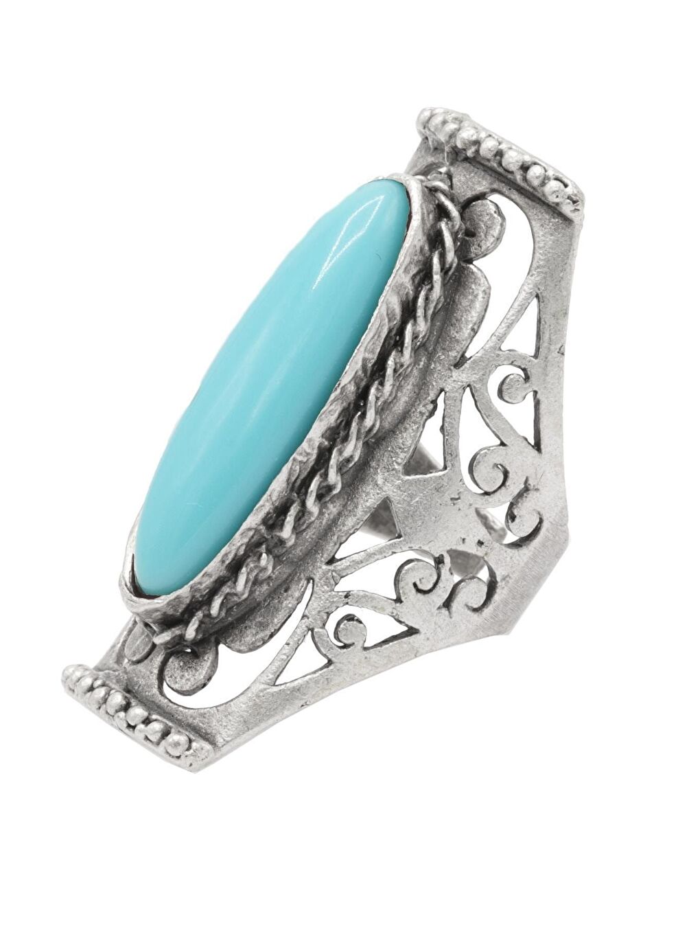 Gri Kadın Antik Gümüş Kaplama Renkli Boncuk Detaylı Ayarlanabilir Otantik Yüzük-1