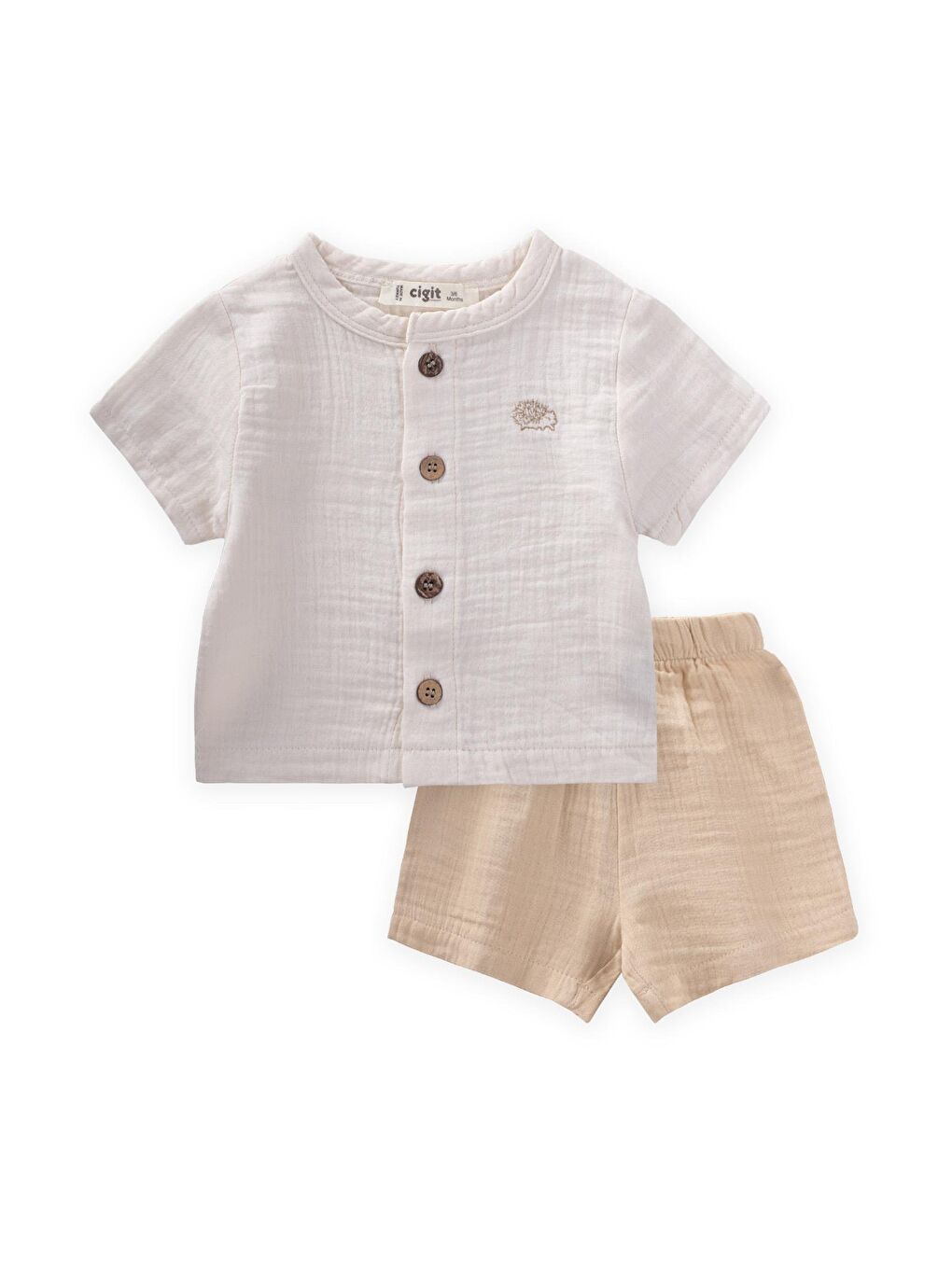 Ekru Erkek Çocuk Nakışlı Müslin Takım
