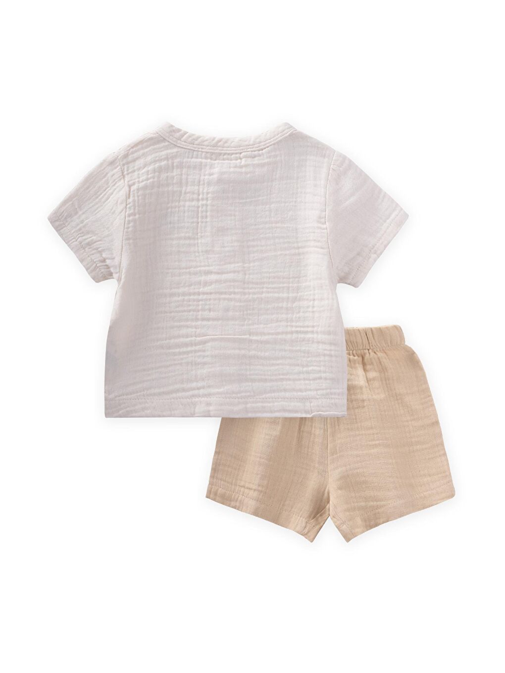 Ekru Erkek Çocuk Nakışlı Müslin Takım-1