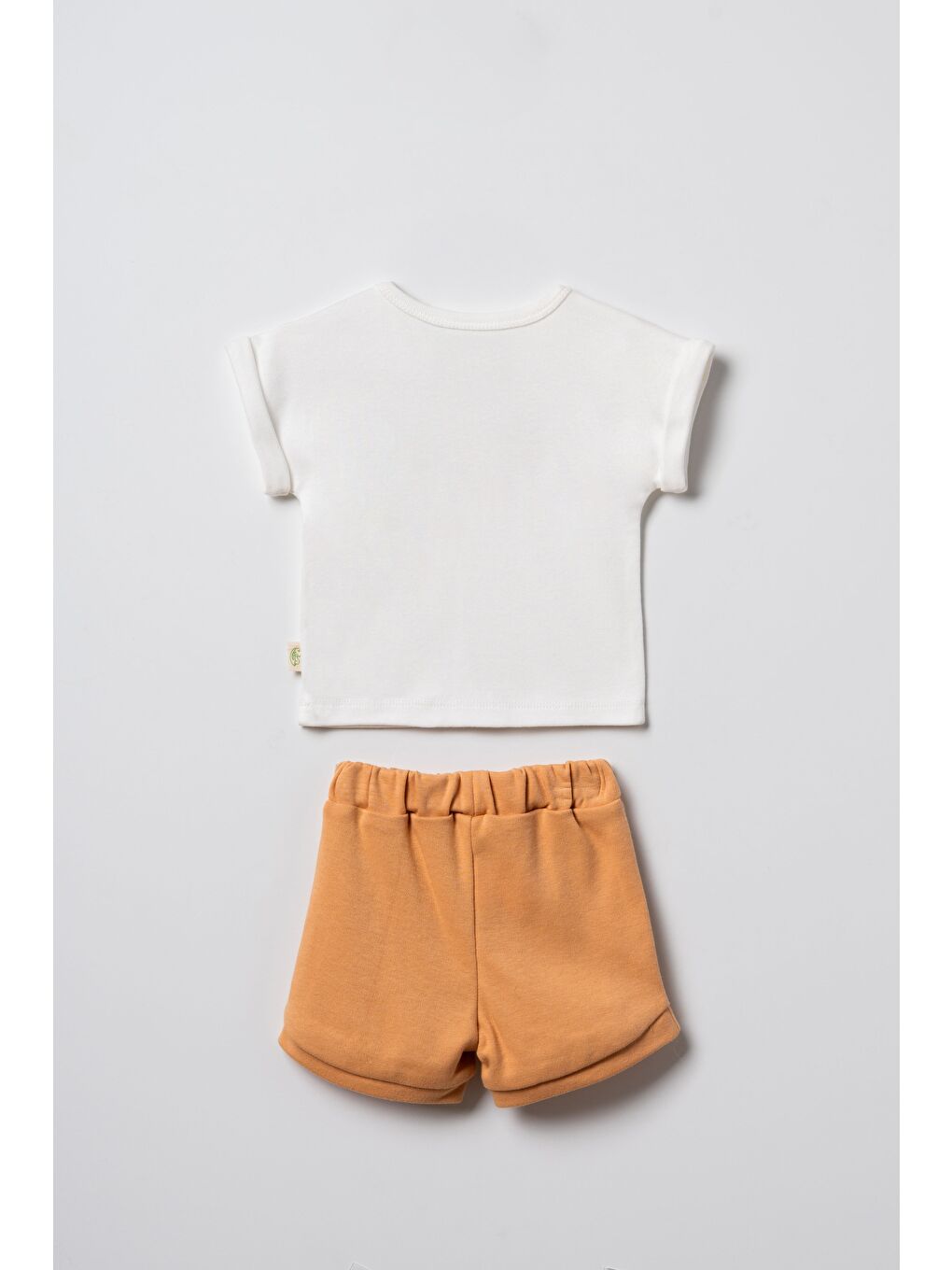 Karışık Unisex Bebek Pamuklu Ekru Hardal Tişört Şort Takım - Çiçek Baskılı-4