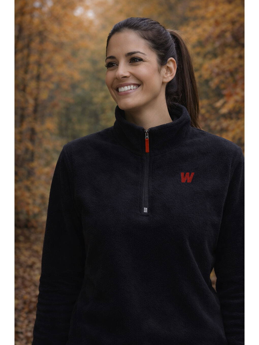 Siyah Premium Kadın Yarım Fermuarlı Outdoor Spor Polar Ceket-7