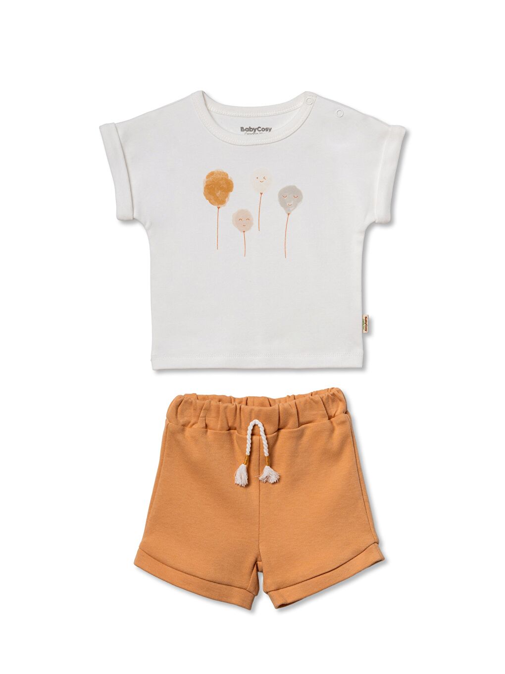 Karışık Unisex Bebek Pamuklu Ekru Hardal Tişört Şort Takım - Çiçek Baskılı-5