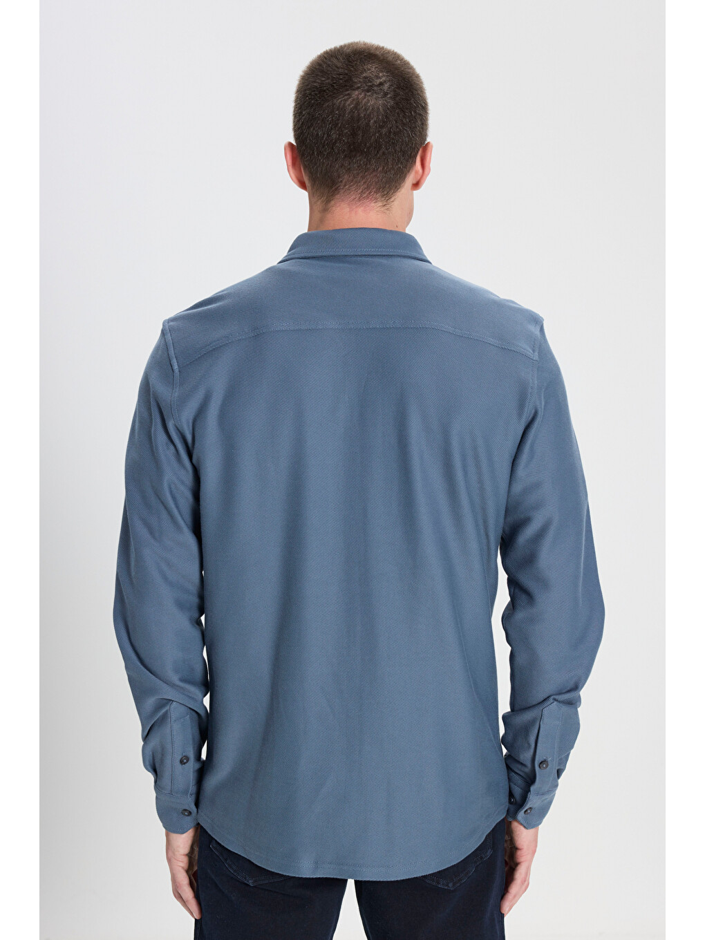 Regular Fit Normal Kesim %100 Pamuk İndigo Gömlek-5