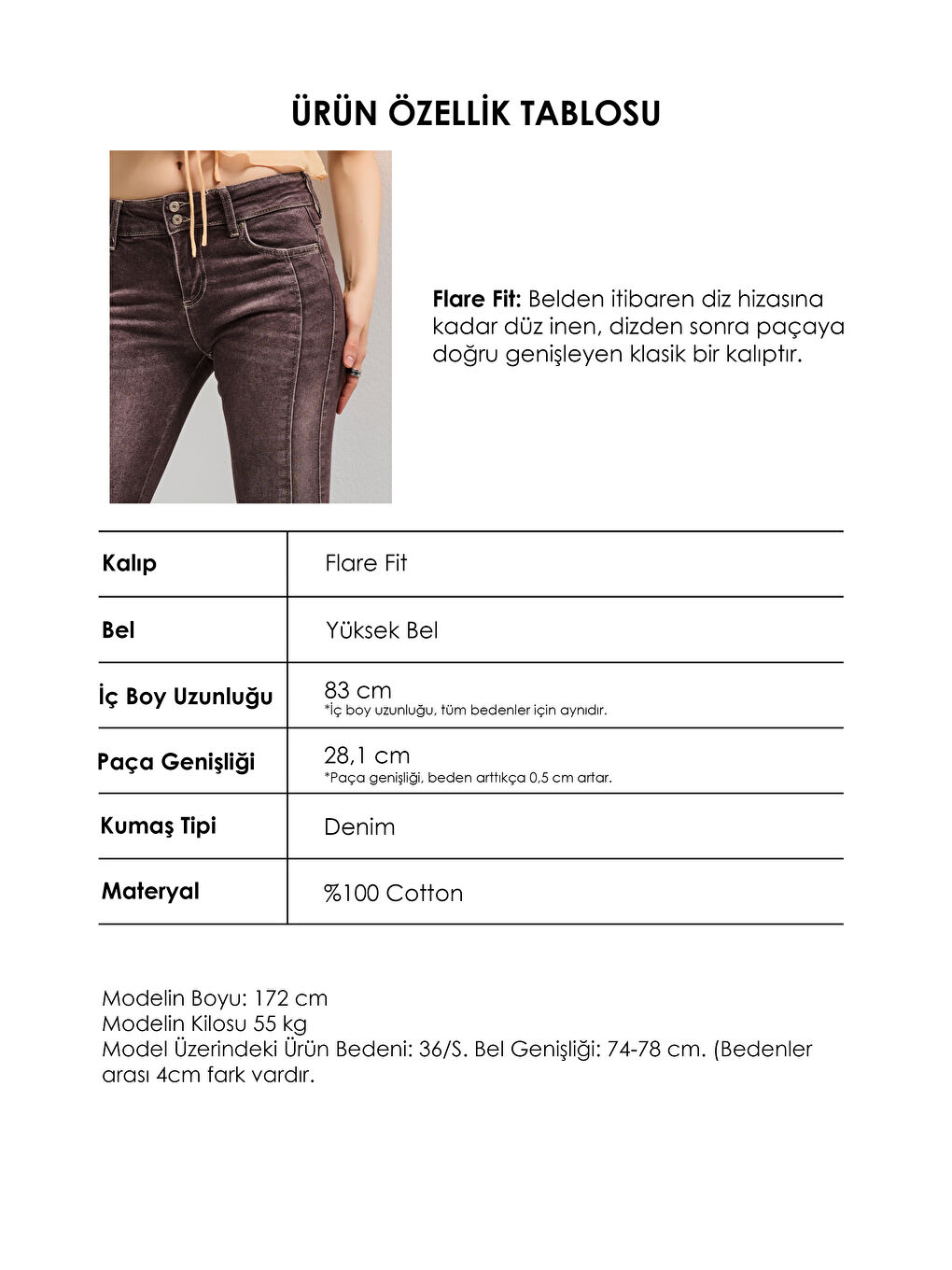 Kahverengi Kadın Jean Kahve 4s6-16 SWL Mid Rise Flare Fit Kemer Detaylı Esnek Kumaş Denim Jean-4