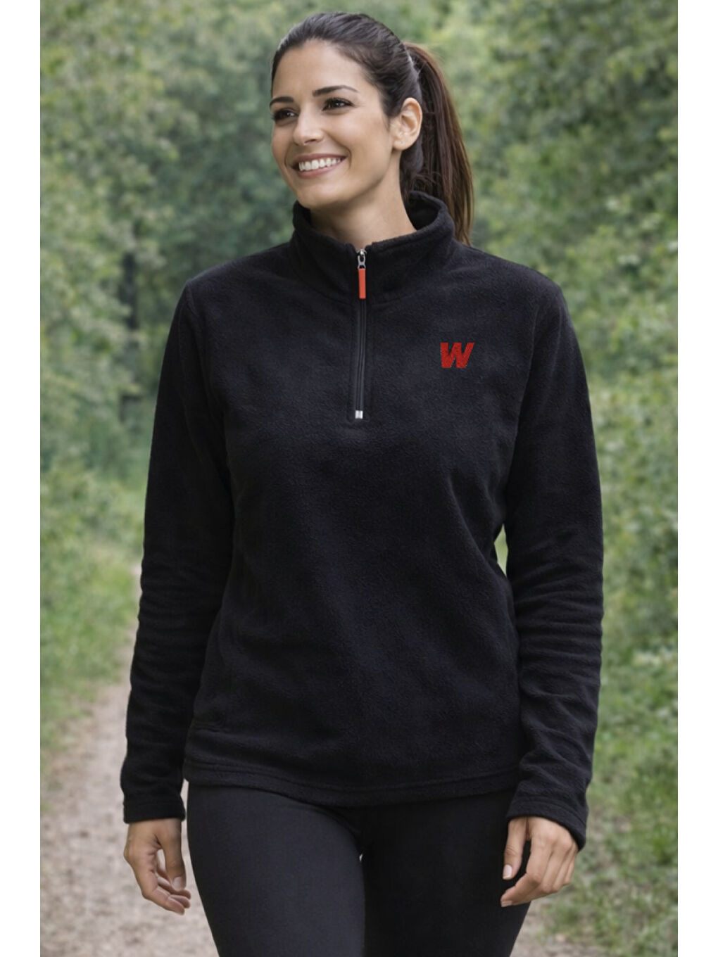 Siyah Premium Kadın Yarım Fermuarlı Outdoor Spor Polar Ceket-8