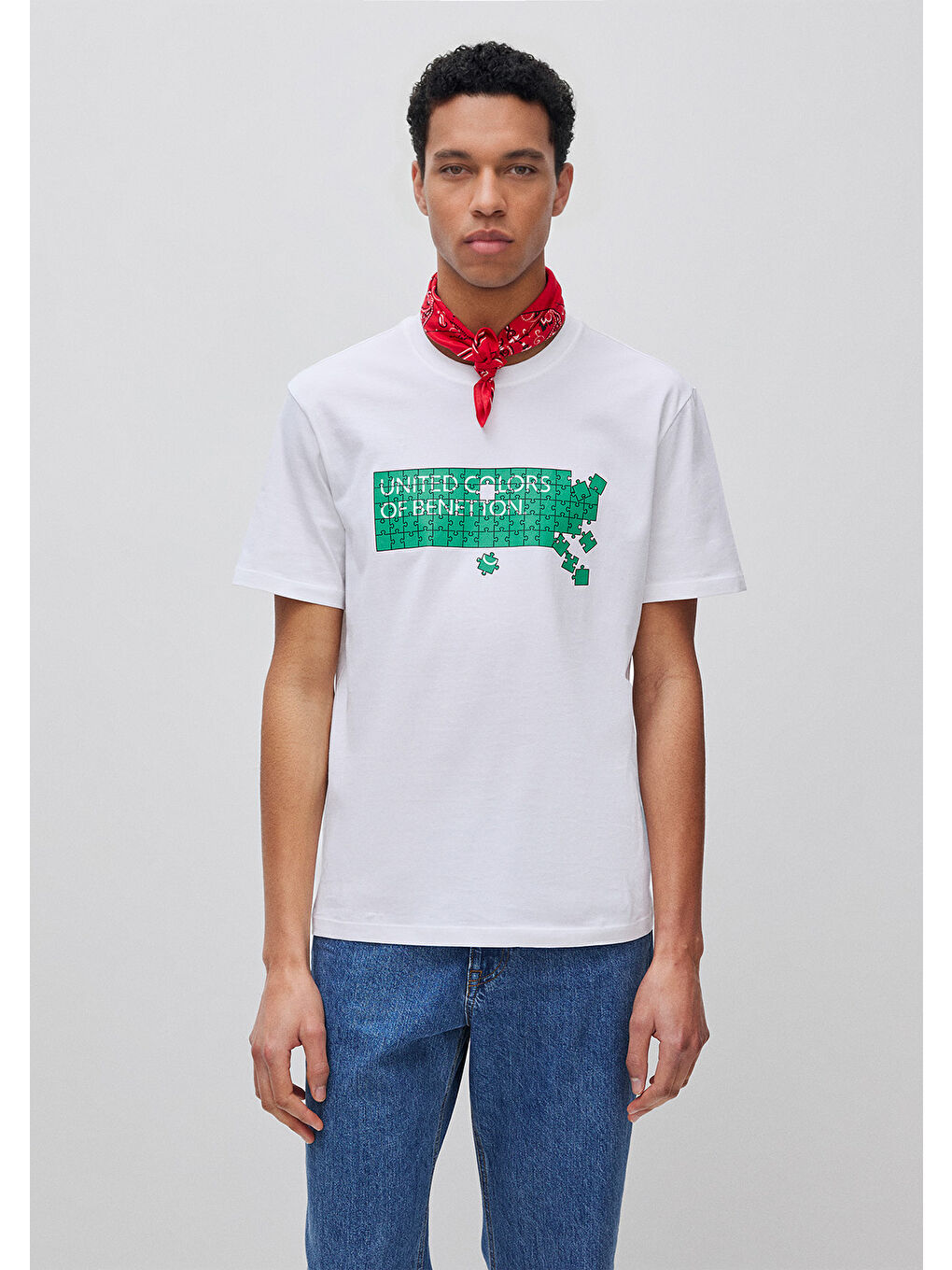 Erkek Beyaz Mix  %100 Pamuk Logo Baskılı Regular Fit Bisiklet Yaka T-Shirt