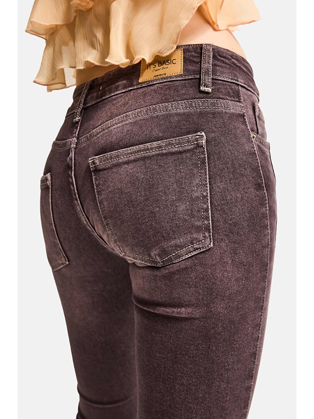 Kahverengi Kadın Jean Kahve 4s6-16 SWL Mid Rise Flare Fit Kemer Detaylı Esnek Kumaş Denim Jean-5