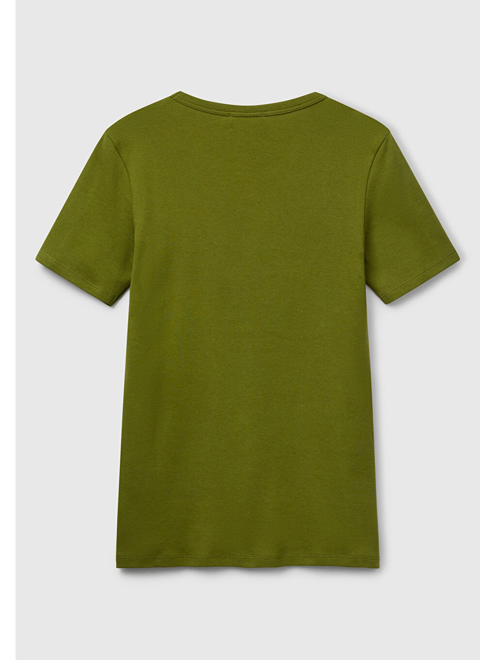 Kadın Haki Yeşili %100 Pamuk Basic Kısa Kollu Bisiklet Yaka T-Shirt-3