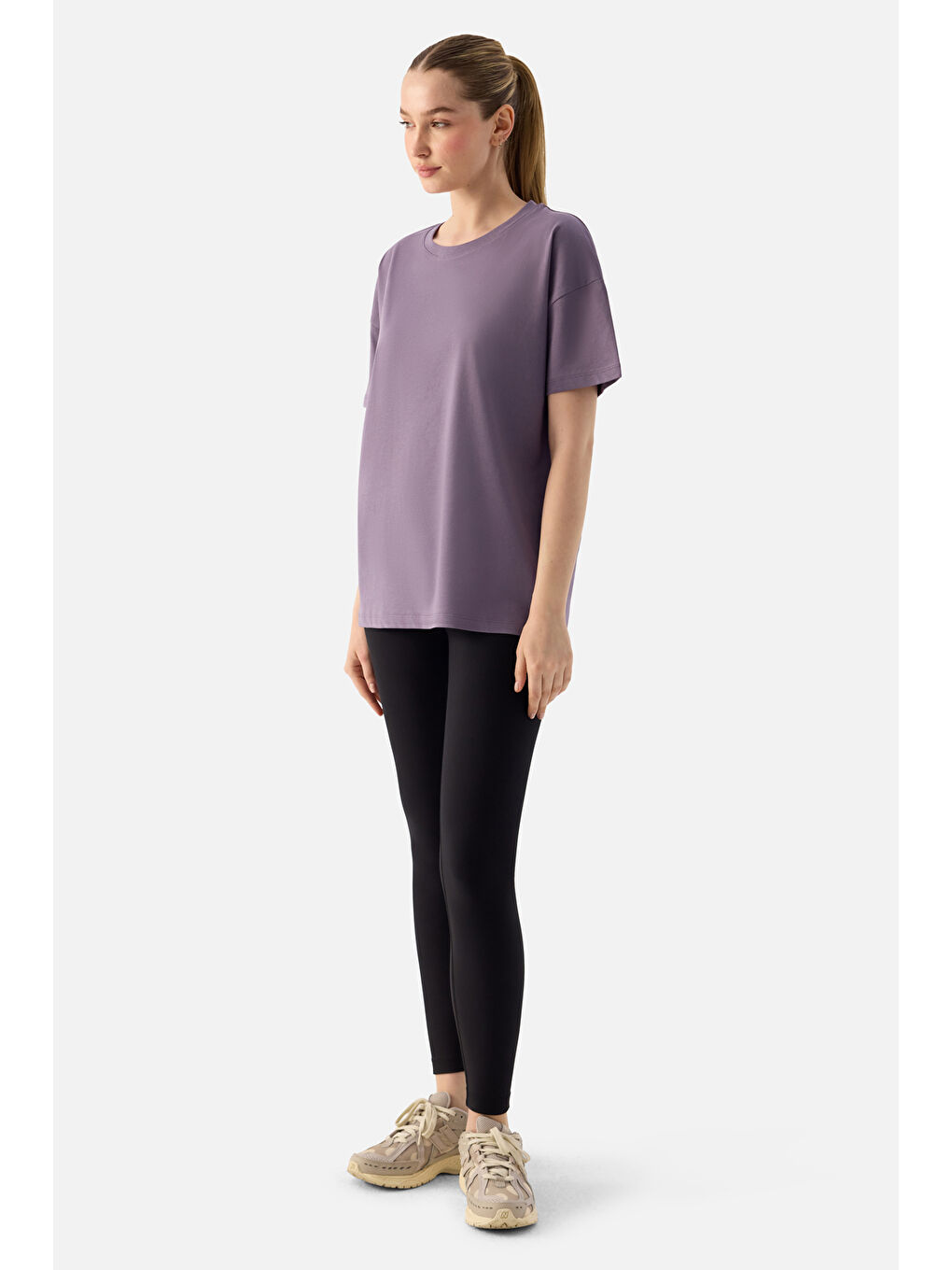 Elora Rahat Kalıp Oversize Koyu Lila Tişört-1