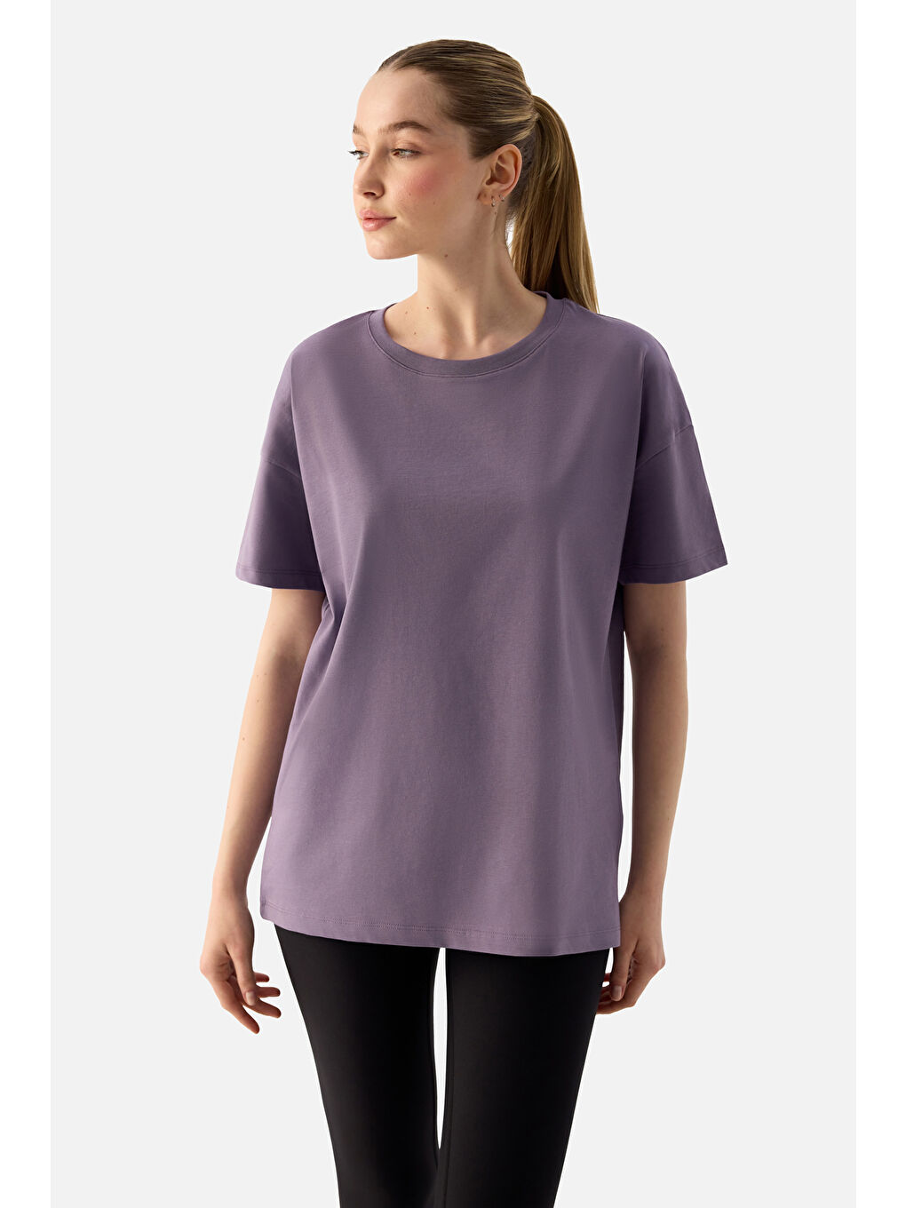 Elora Rahat Kalıp Oversize Koyu Lila Tişört-4