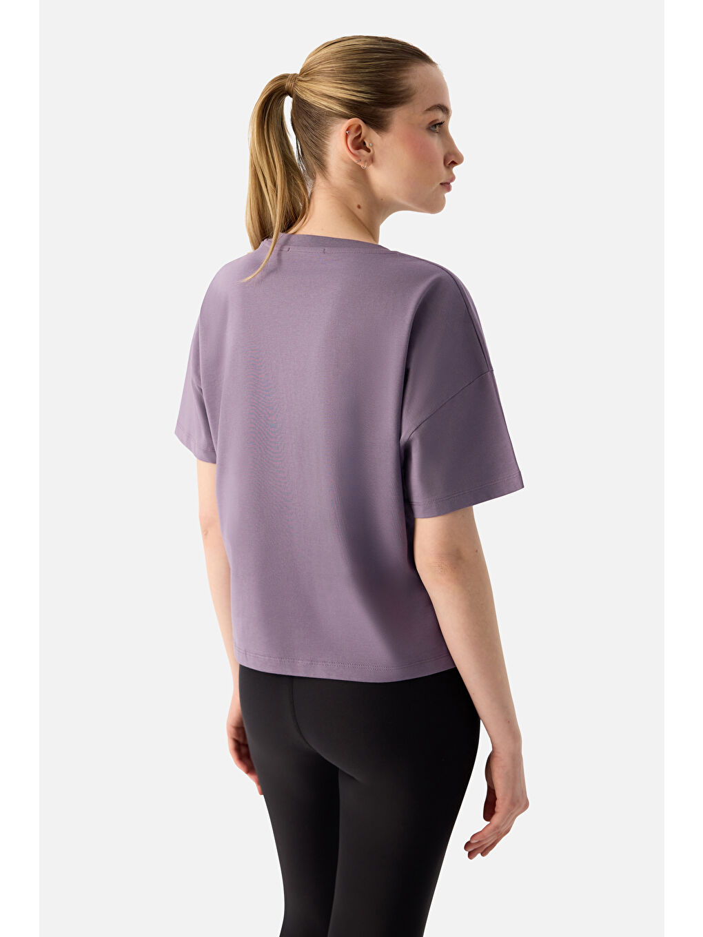 Noya Kısa Oversize Koyu Lila Tişört-1