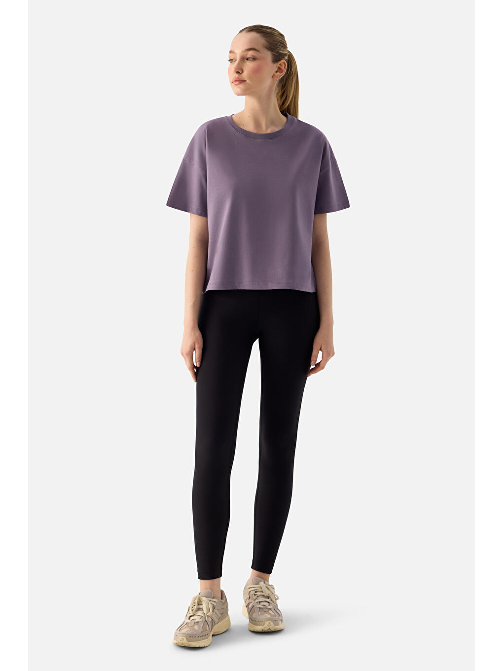 Noya Kısa Oversize Koyu Lila Tişört-3