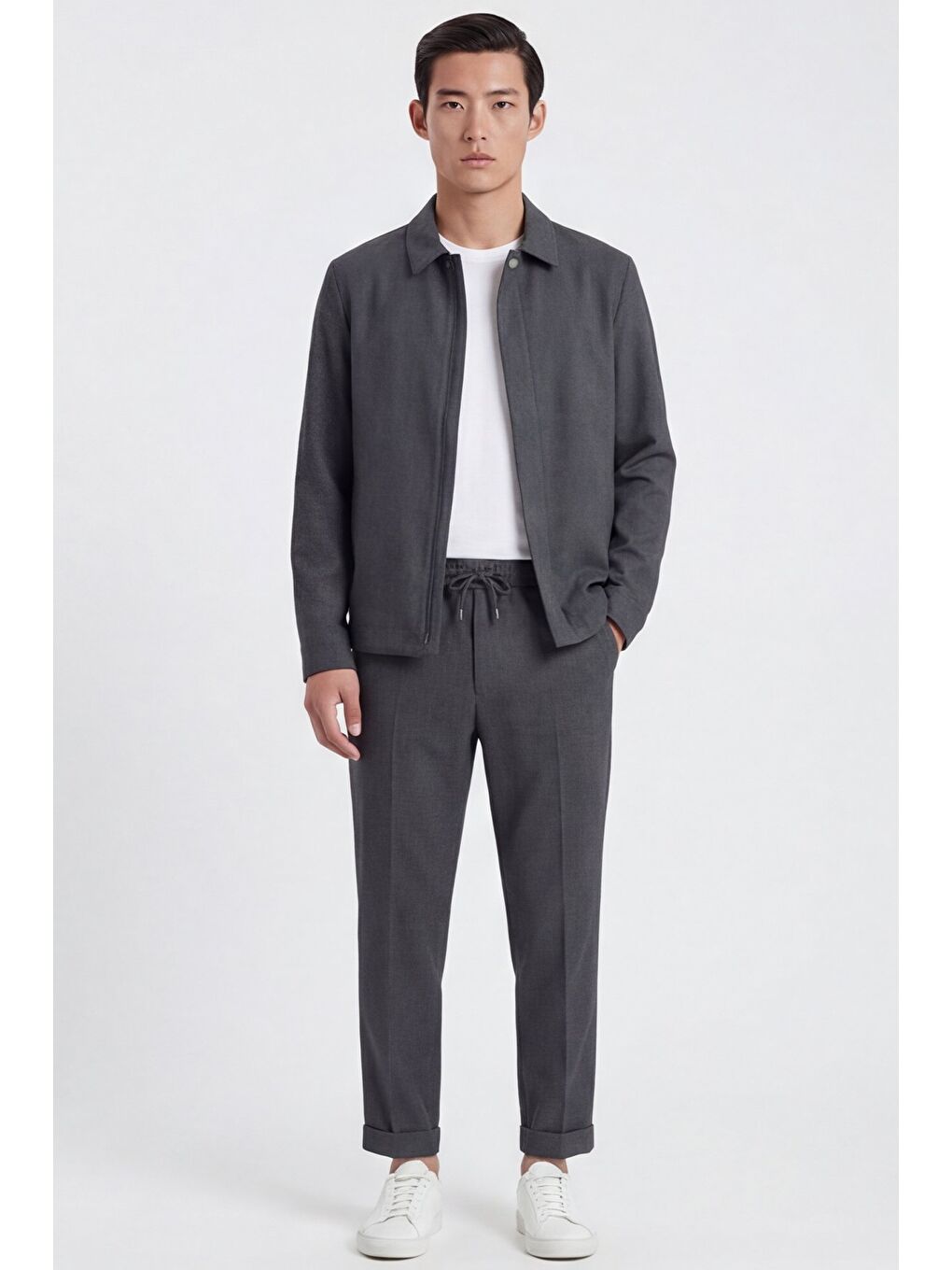 Giotelli Gri Yün Karışımlı Elastan İçerikli Erkek Spor Takım Elbise