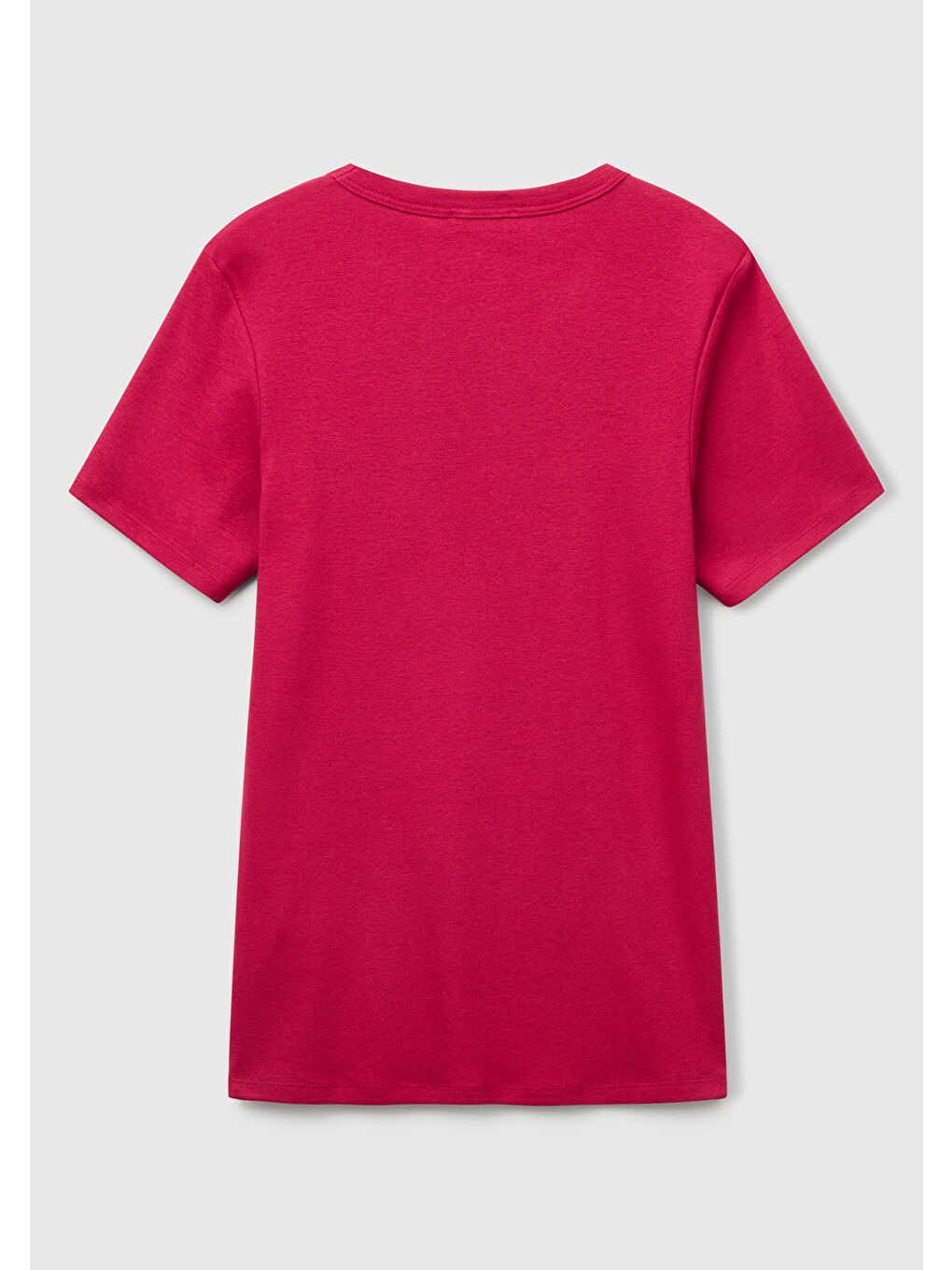 Kadın Fuşya %100 Pamuk Benetton Yazılı Basic T-Shirt-3