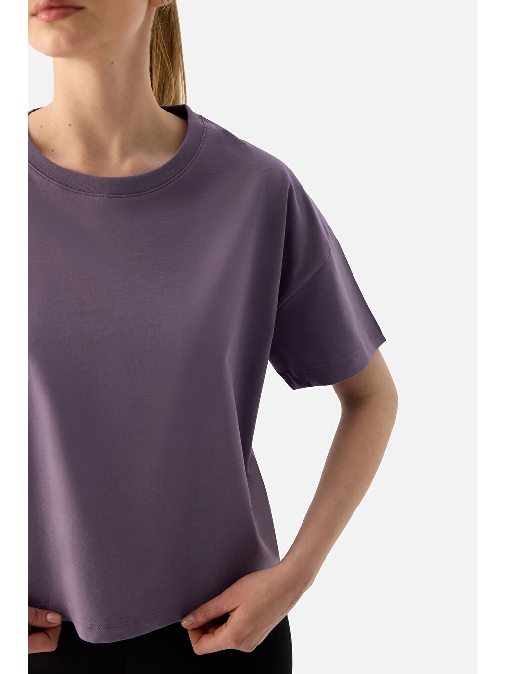 Noya Kısa Oversize Koyu Lila Tişört-4
