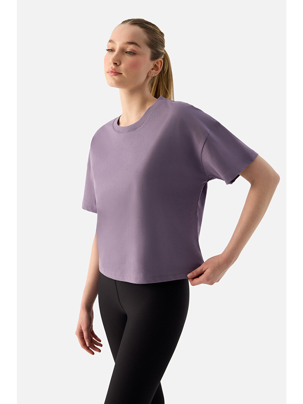 Noya Kısa Oversize Koyu Lila Tişört-5