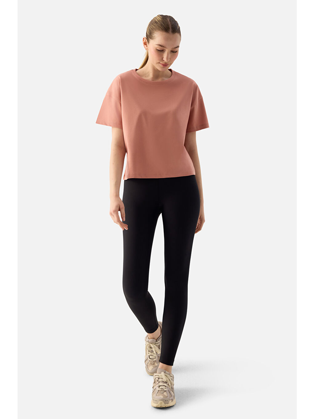 Pembe Noya Kısa Oversize Pudra Tişört-1