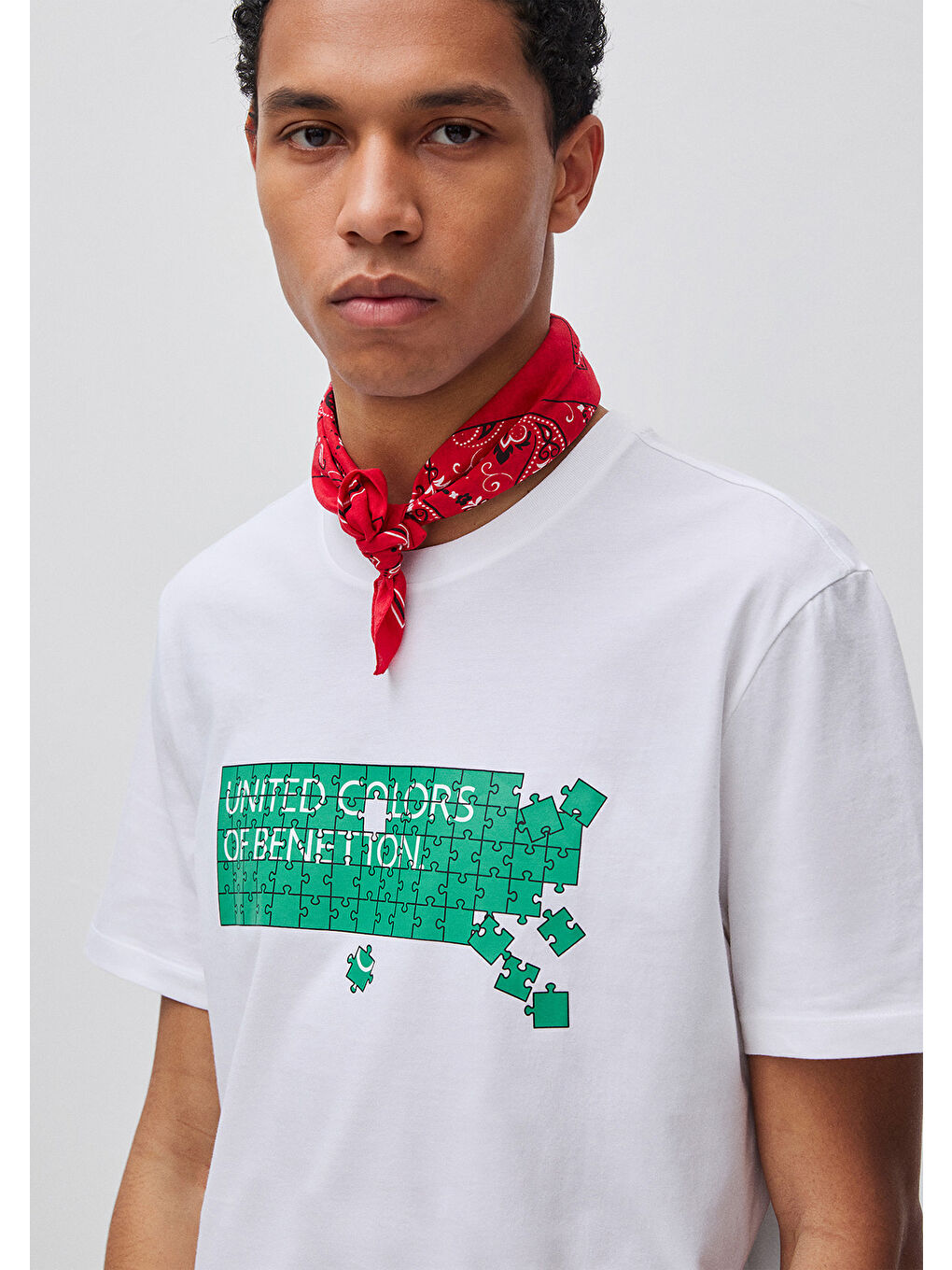 Erkek Beyaz Mix  %100 Pamuk Logo Baskılı Regular Fit Bisiklet Yaka T-Shirt-3