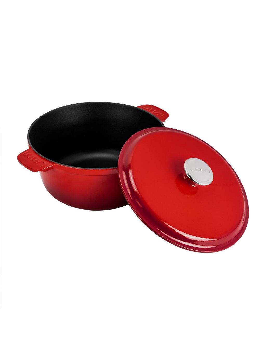 Yuvarlak Tencere Döküm Demir Yekpare Kulplu. Çap(Ø)26cm. - Kırmızı-1