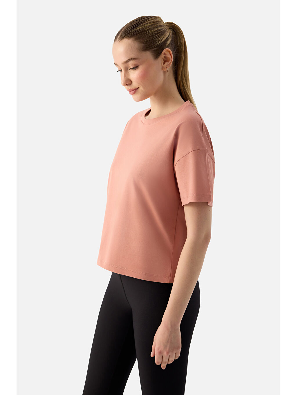 Pembe Noya Kısa Oversize Pudra Tişört-3